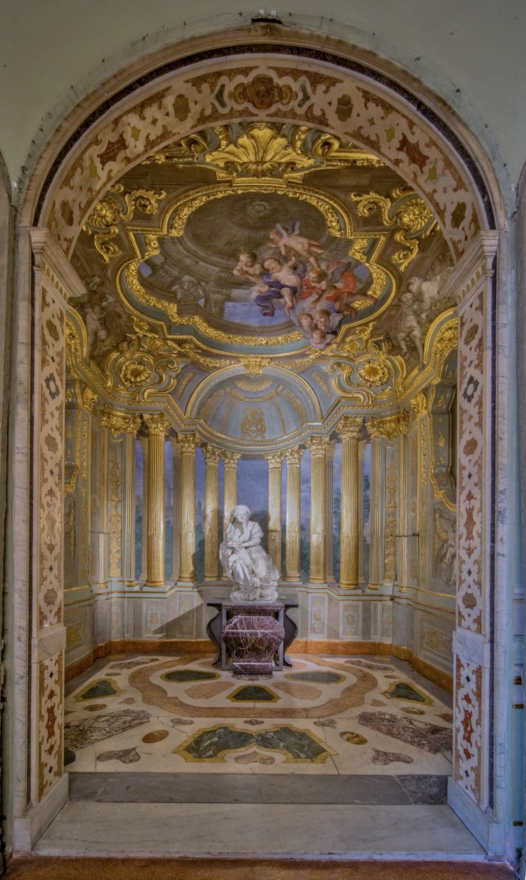 Udsigt over kapellet med fresker af Lorenzo de Ferrari og statuen af ​​Pierre Puget, Palazzo Carrega-Cataldi (tidligere Palazzo Tobia Pallavicini), Genova, Ligurien, Italien (foto) af Unbekannter Künstler