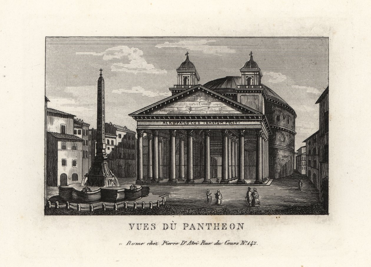 Udsigt over Pantheon med springvand, Fontana del Pantheon og Macuteo-obelisken på Piazza della Rotonda, Rom af Unbekannt