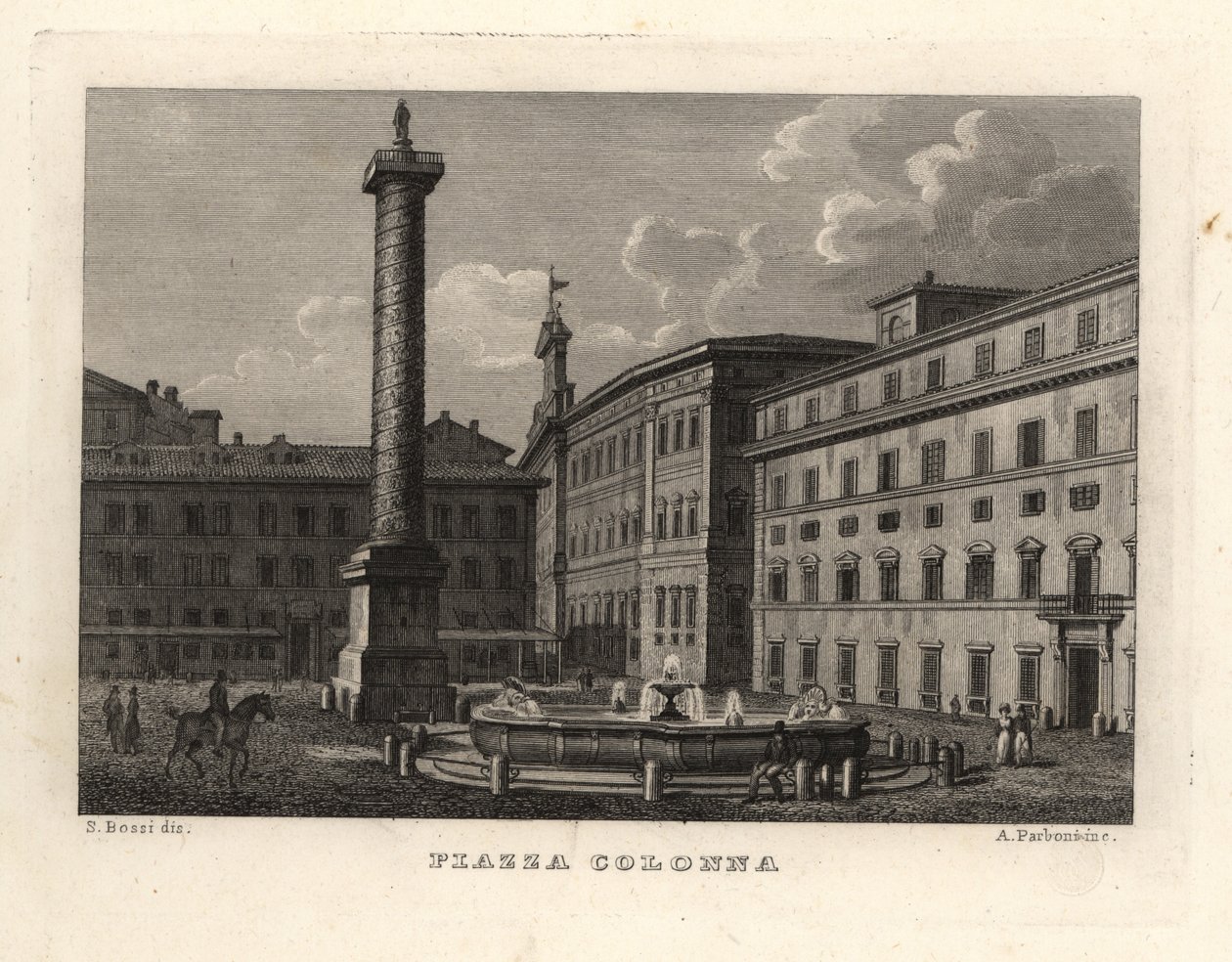 Udsigt over Piazza Colonna med Marcus Aurelius-søjlen, Rom af Unbekannt