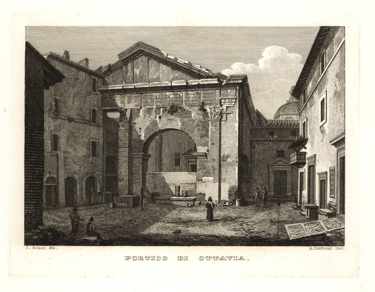 Udsigt over Porticus Octaviae eller Portico of Octavia (Portico di Ottavia), Rom af Unbekannt