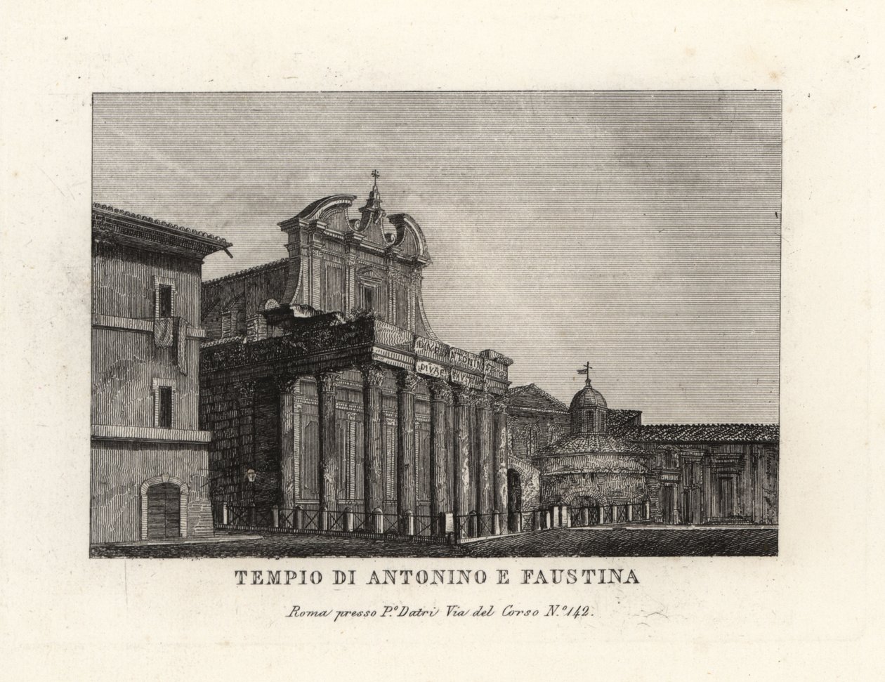 Udsigt over Antoninus og Faustinas tempel, Tempio di Antonino e Faustina, Forum Romanum, Rom af Unbekannt