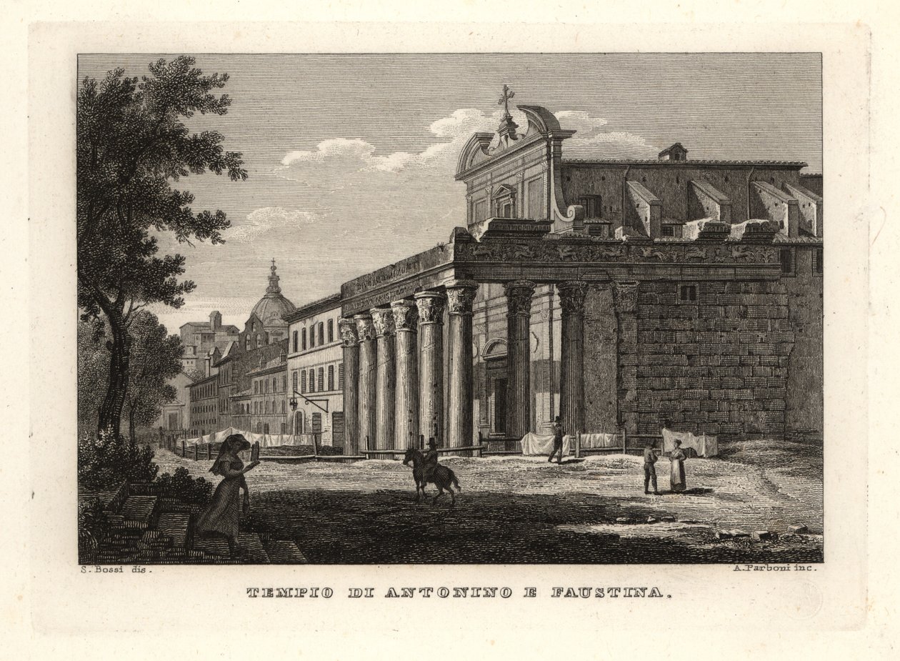 Udsigt over Antoninus og Faustinas tempel, Tempio di Antonino e Faustina, Rom af Unbekannt
