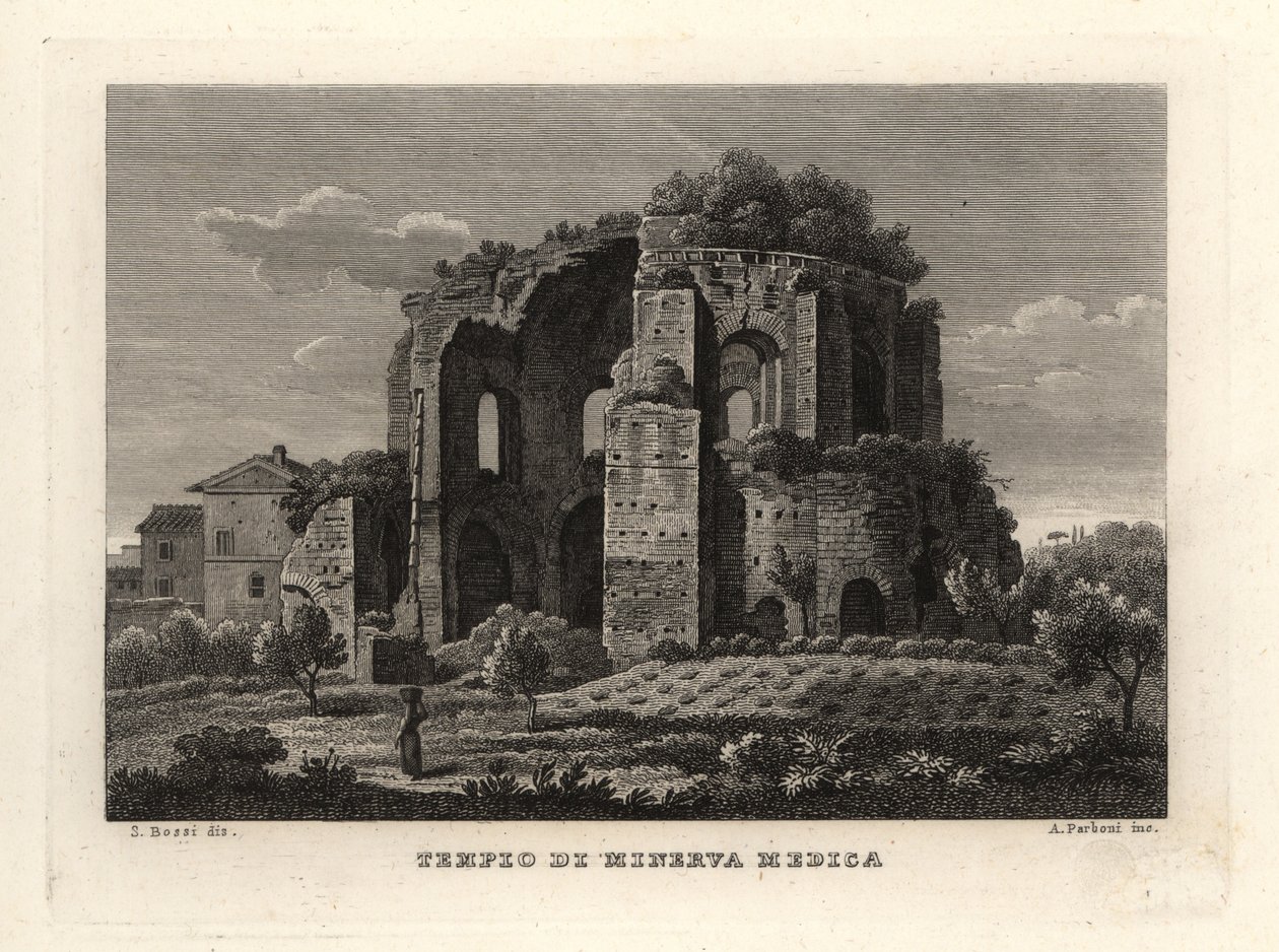 Udsigt over Temple of Minerva Medica, Tempio di Minerva Medica eller nymfaeum, Rom af Unbekannt
