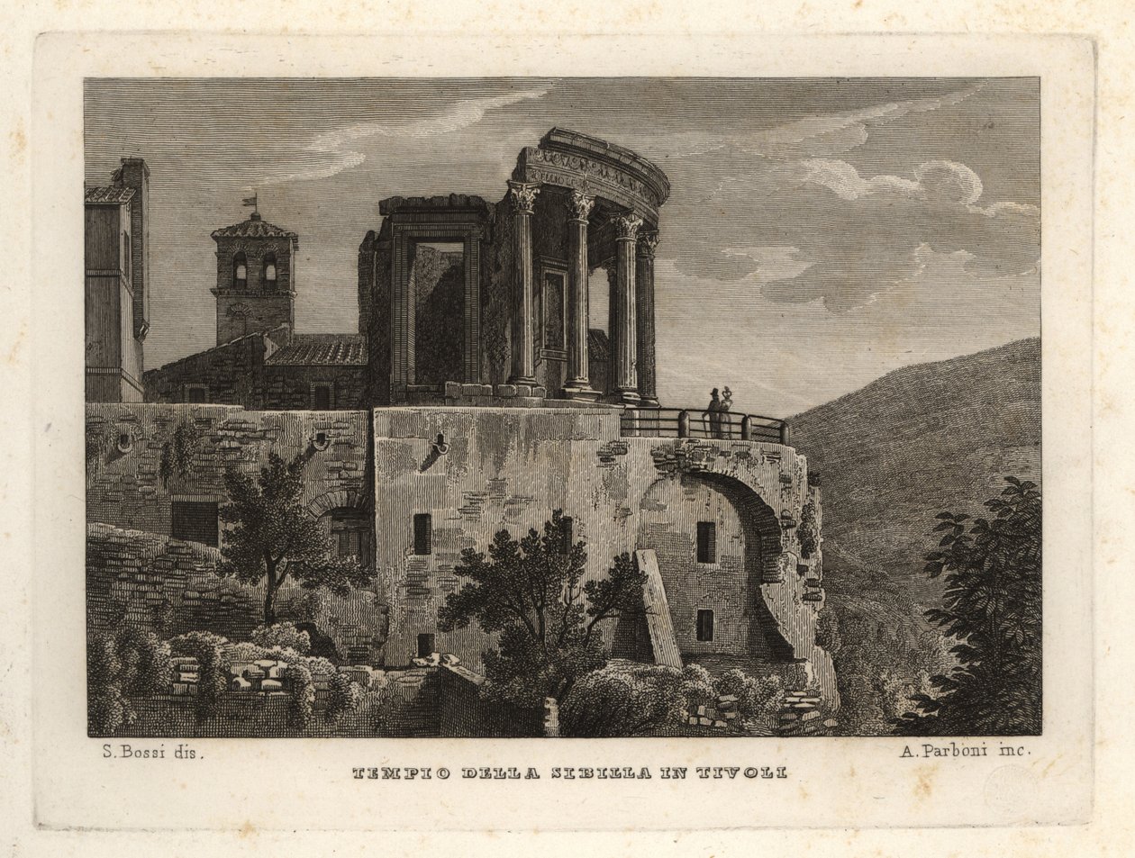 Udsigt over Sybil-templet i Tivoli, Tempio della Sibilla i Tivoli af Unbekannt