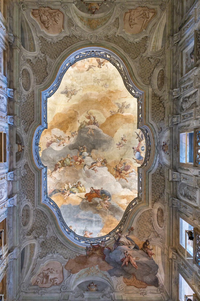 Udsigt til loftet, entré eller foyer, Teatro Grande, Brescia, Italien (foto) af Unbekannter Künstler