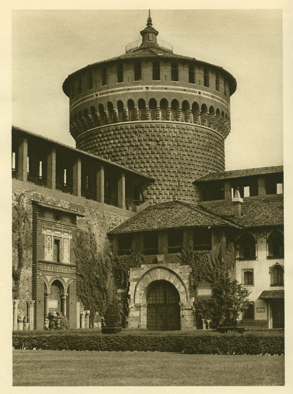 Udsigt over gården til Castello Sforzesco (Sforza-familiens slot) i Milano af Unbekannt