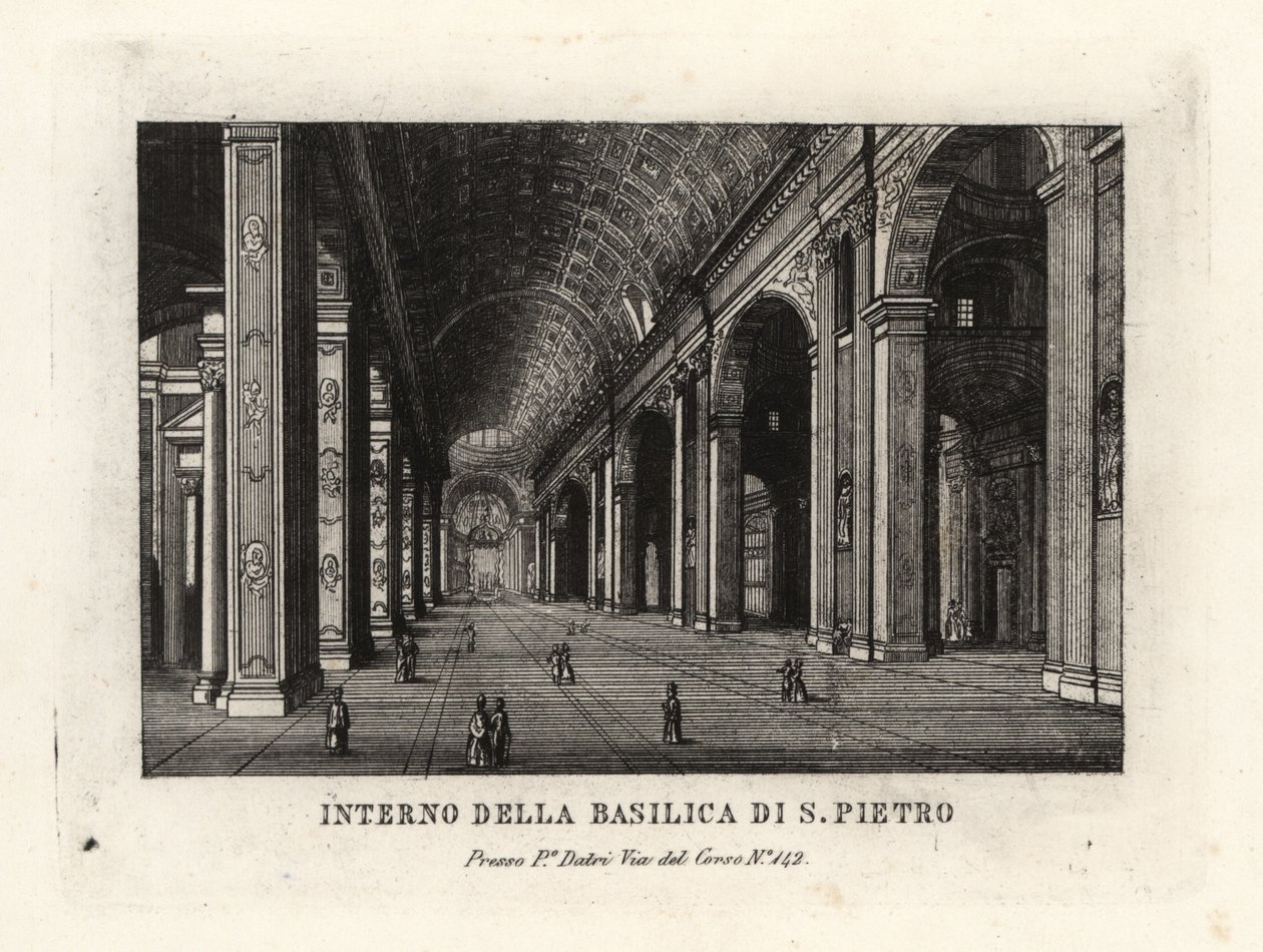 Udsigt over det indre af Peterskirken, Basilica Sancti Petri, Rom af Unbekannt