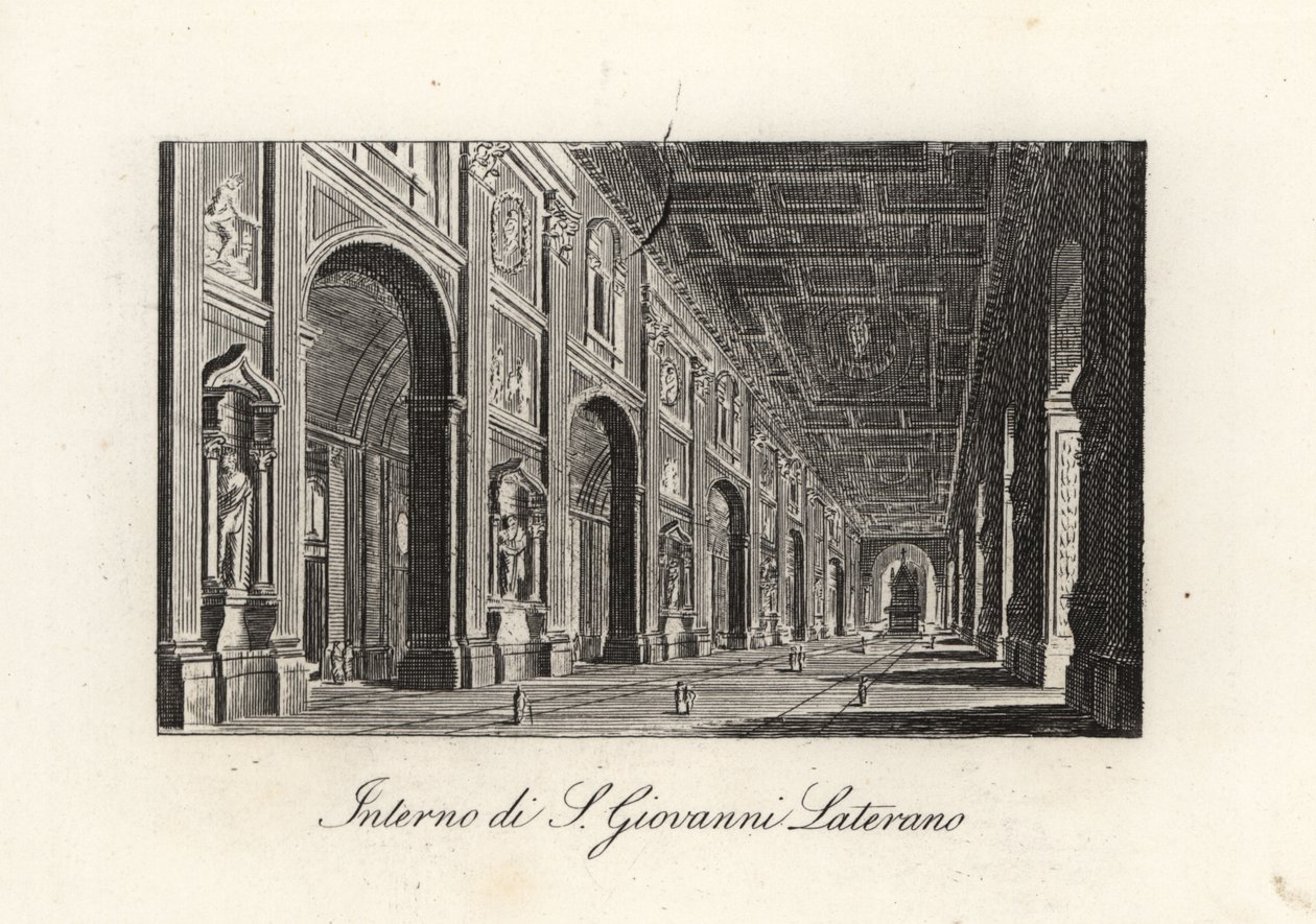 Udsigt over det indre af St. Johannes Døberens ærkebasilika. John Lateran, S. Giovanni Lateran, Rom af Unbekannt