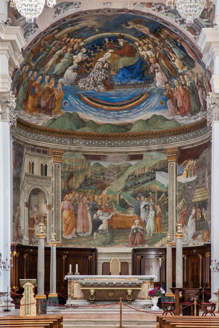 Udsigt over skibet og præstegården med Jomfruens historier, Duomo, katedralen S. Maria Assunta, Spoleto, Umbrien, Italien (foto) af Unbekannter Künstler