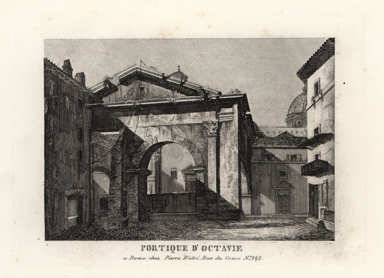 Udsigt over ruinerne af Portico of Octavian, Porticus Octaviae, Rom af Unbekannt