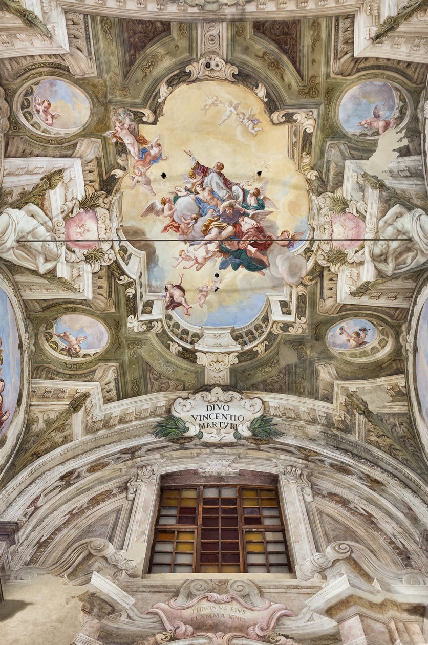 Udsigt over hvælvingen med fresker af Teatini Room, Chiesa di San Vincenzo, Piacenza, Emilia-Romagna, Italien (foto) af Unbekannter Künstler