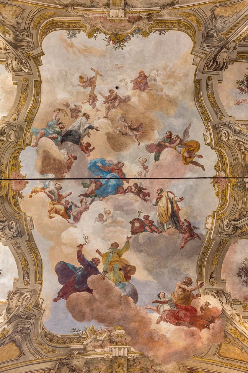 Udsigt over hvælvingen med fresker af Teatini Room, Chiesa di San Vincenzo, Piacenza, Emilia-Romagna, Italien (foto) af Unbekannter Künstler