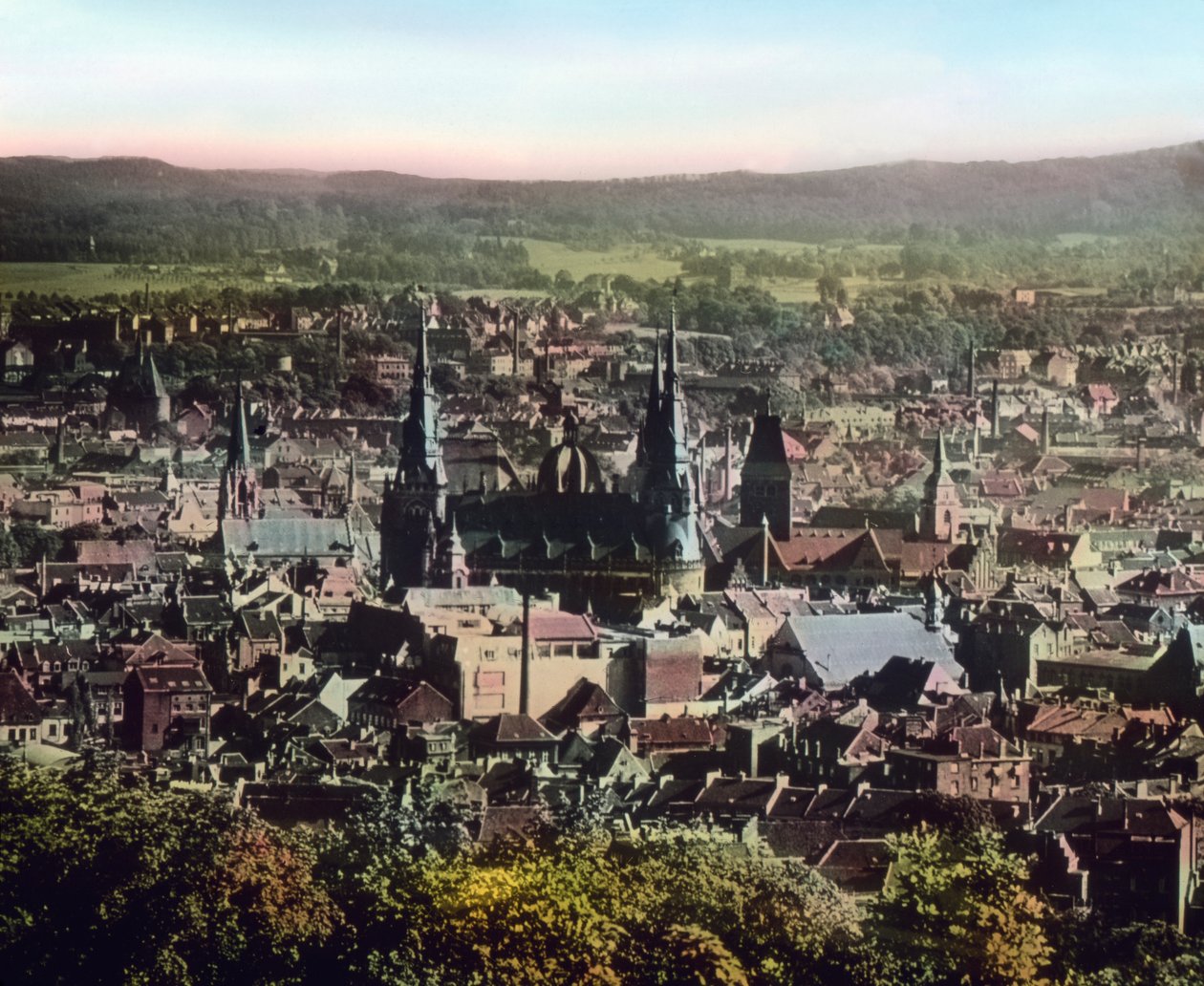 Udsigt til byen Aachen med dens katedral i byens centrum af Unbekannter Künstler