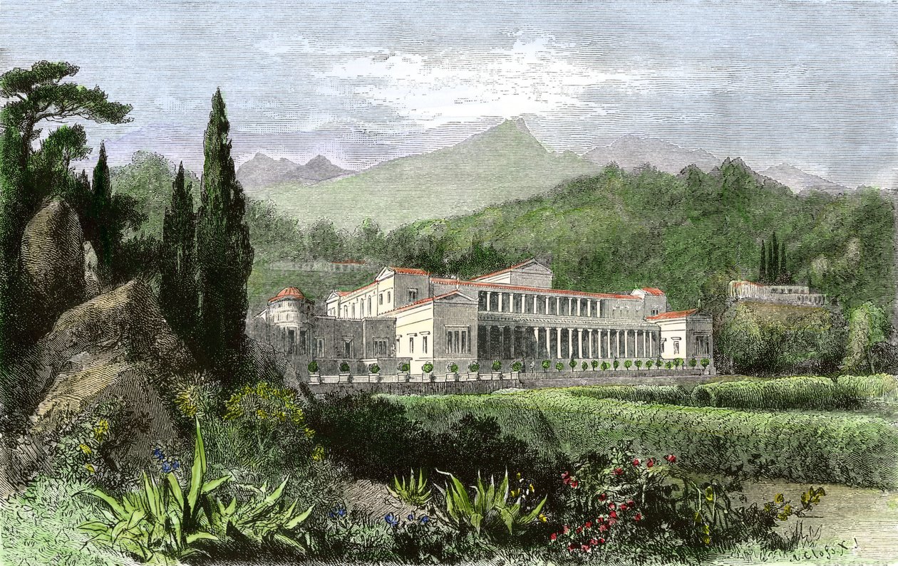 Villa de Plinius den Unge (på latin Caius Plinius Caecilius Secundus, 61-114), romersk forfatter og politiker, Antikkens Rom af Unbekannter Künstler