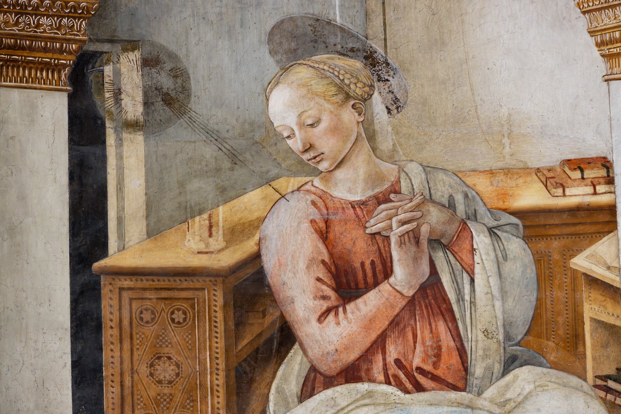 Jomfru Maria, detalje af bebudelsen af Unbekannter Künstler
