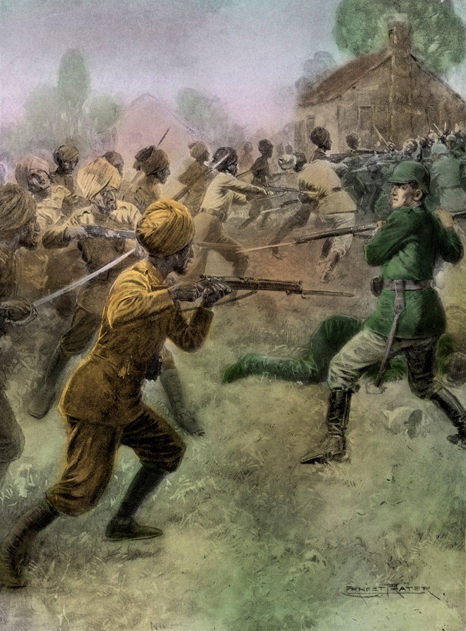 WWI - Den britiske indiske hær angriber tyske soldater af Unbekannter Künstler