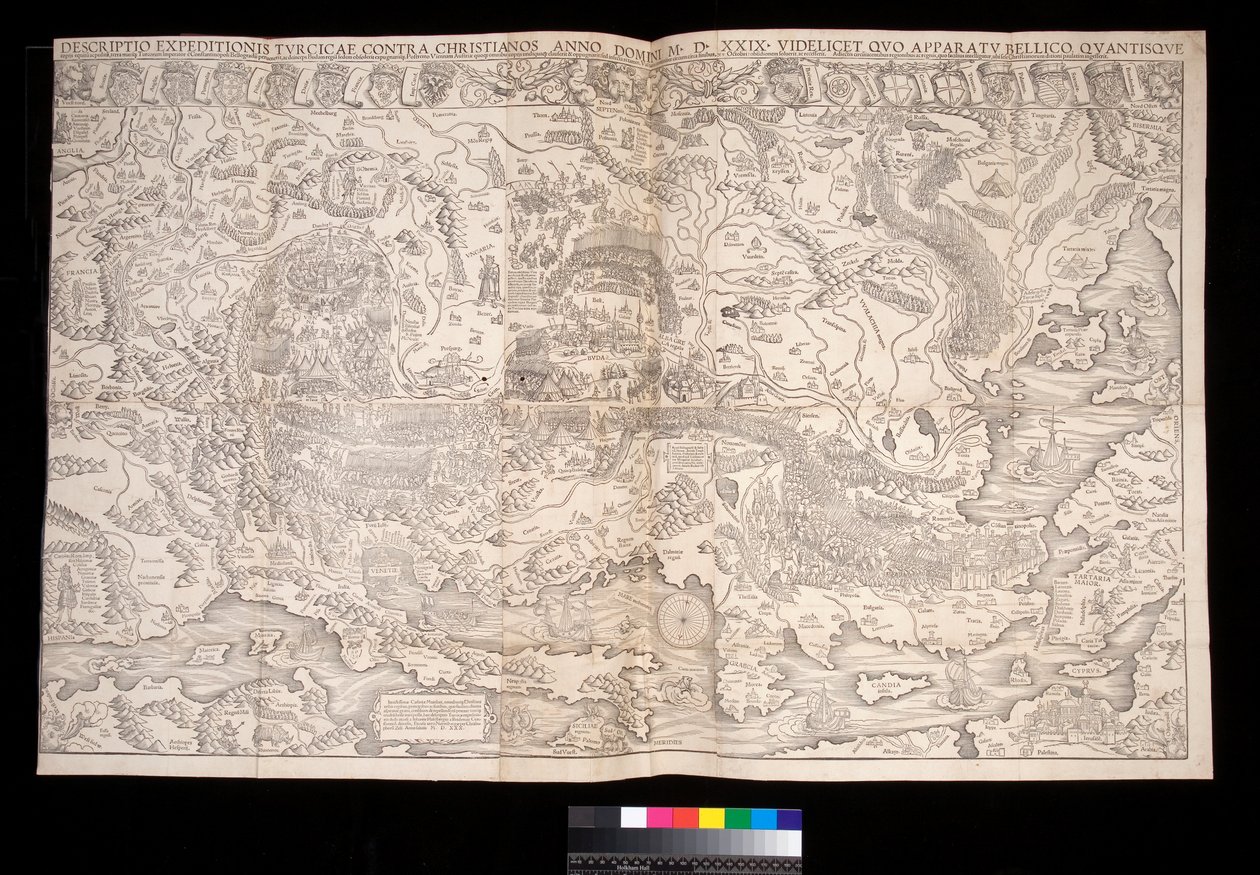 Vægkort over den tyrkiske felttog i 1529 af Johann Haselberg (fl.1514–37) og Christoph Zell (d.1590), Nürnberg af Unbekannt