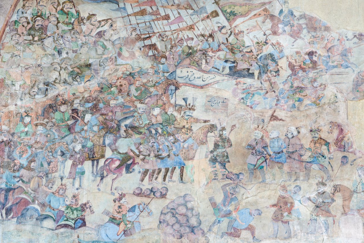 Vægmalerier ved Qeysarieh-portalen, Naqsh-e Jahan Imam-pladsen, Esfahan, Iran (fresko) af Unbekannter Künstler