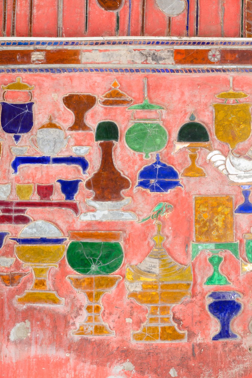 Væg med blyholdige glasfigurer, Shwe Yaunghwe Kyaung Kloster, Nyaungshwe, Inle Lake, Myanmar (foto) af Unbekannter Künstler