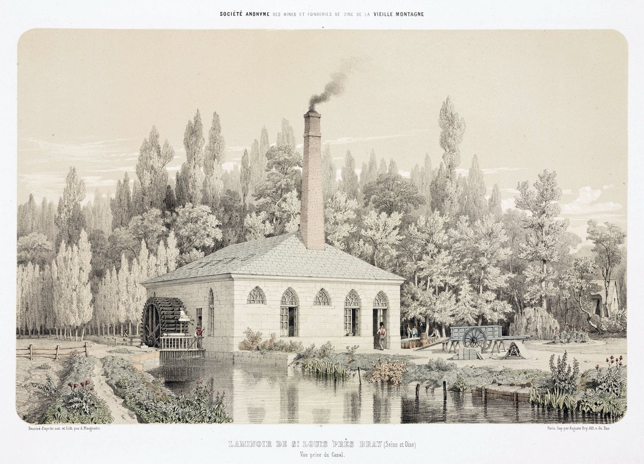 Water Power, zinkvalseværk før 1900 (Laminoir), Saint Louis, nær Bray, Frankrig af Unbekannt
