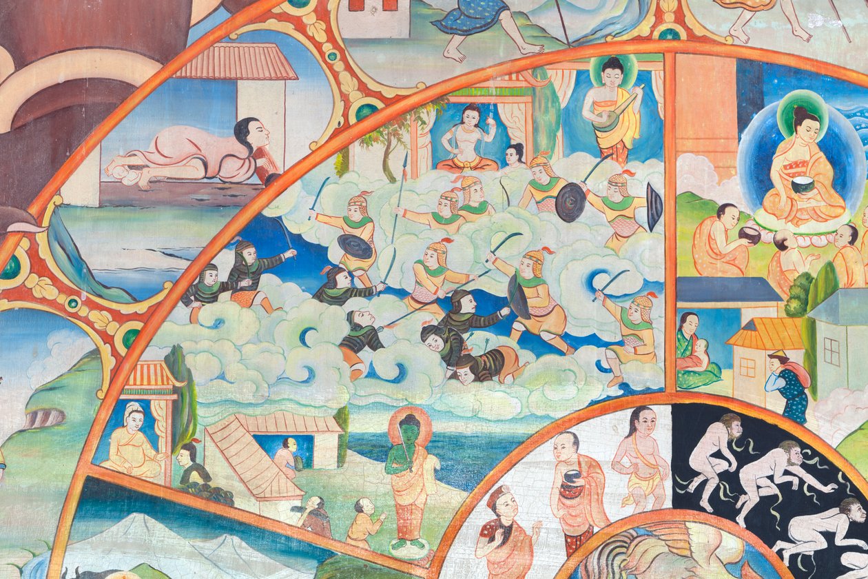 Livets hjul, detaljer, vægmaleri i wat Umong, Chiang Mai, Thailand af Unbekannter Künstler