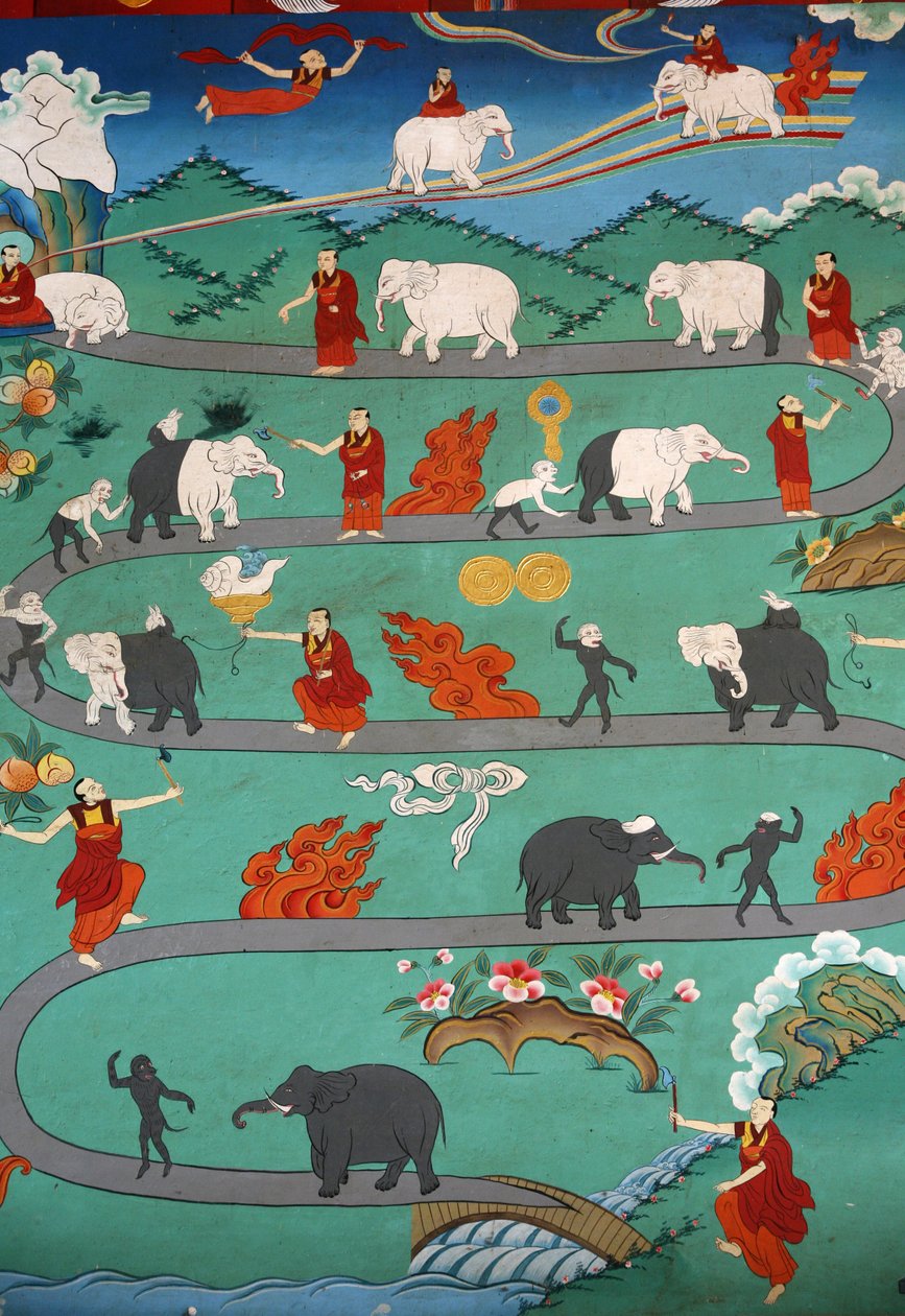 Fortælling om hvid elefant ved Kopan kloster, Kathmandu, Nepal af Unbekannt