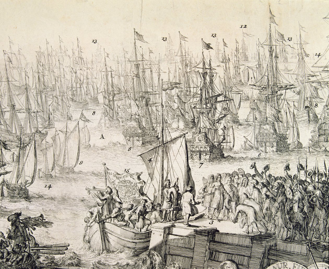 Vilhelm af Orange sætter sejl mod England i november 1688 (gravering) af Unbekannter Künstler