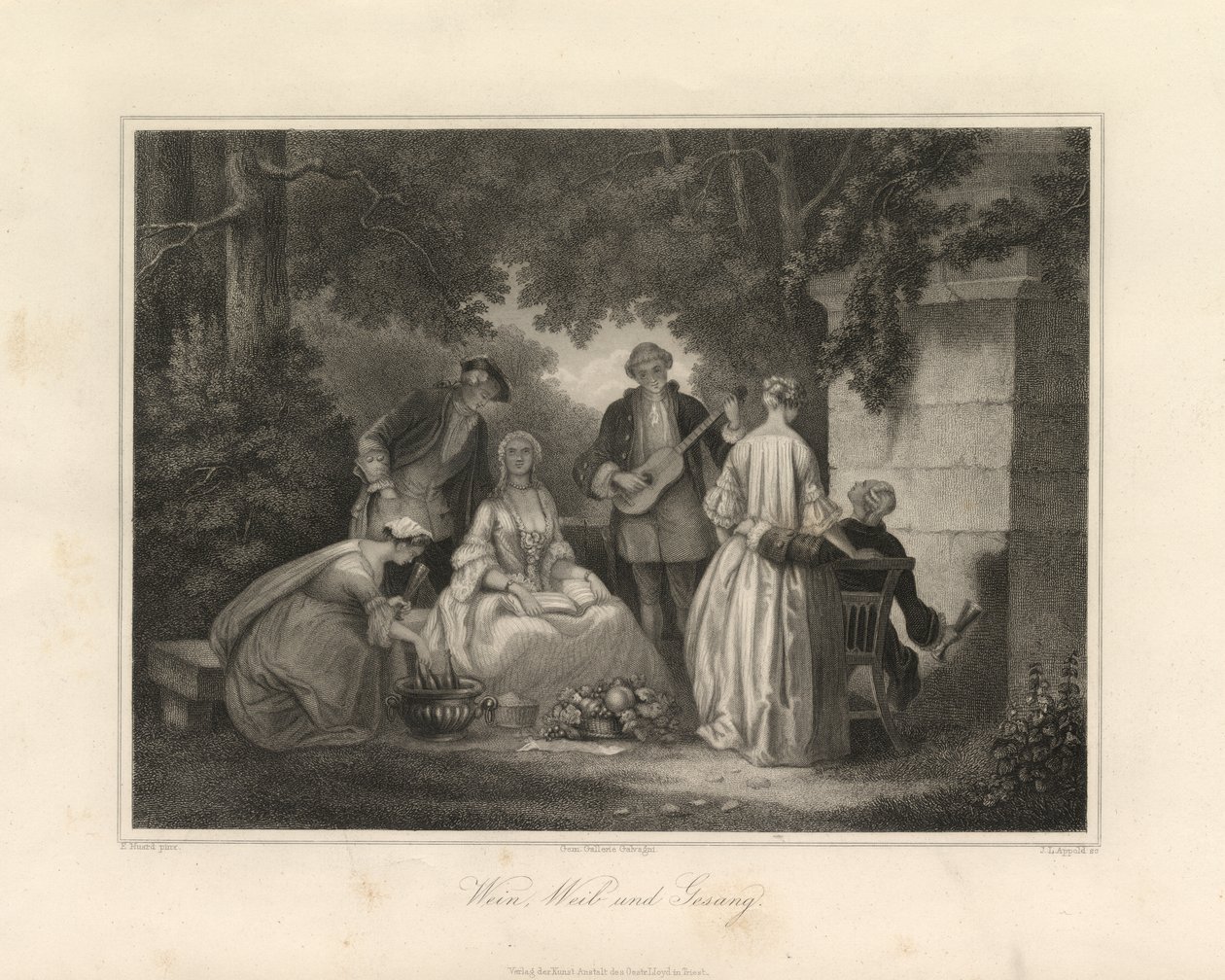 Vin, kvinder og sang, Triest, ca. 1850 (gravering) af Unbekannter Künstler