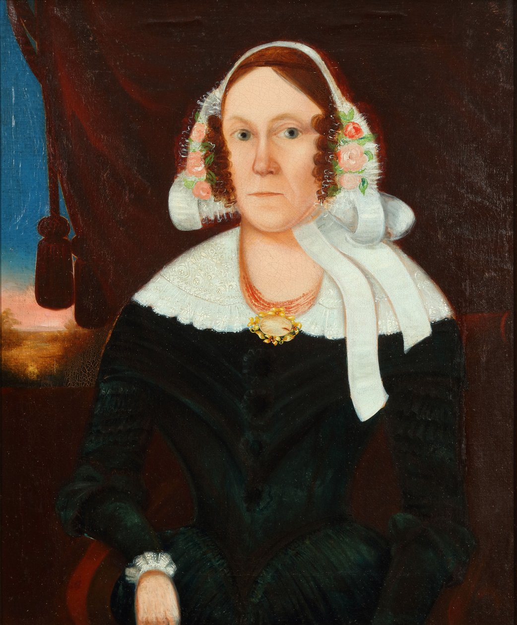 Kvinde med blomsterhue 1825 (olie på lærred) af Unbekannter Künstler