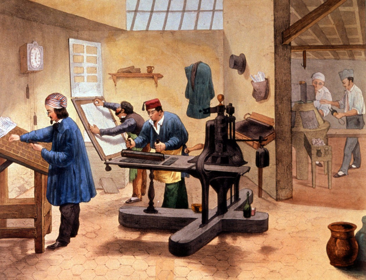 Værksted for en trykker, slutningen af det 19. århundrede (illustration) af Unbekannter Künstler