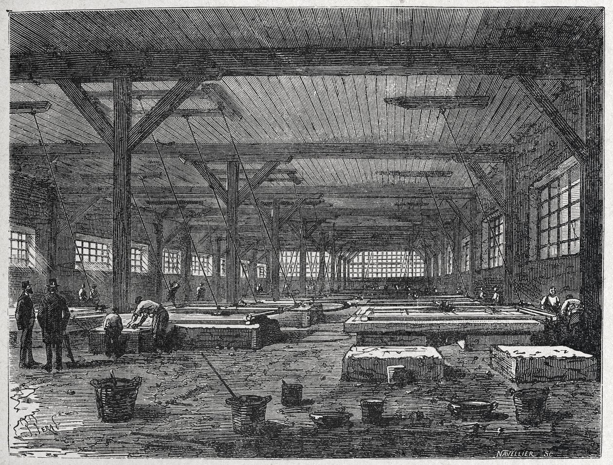 Glasfabrik: fremstilling af et spejl, ca. 1880 (gravering) af Unbekannter Künstler