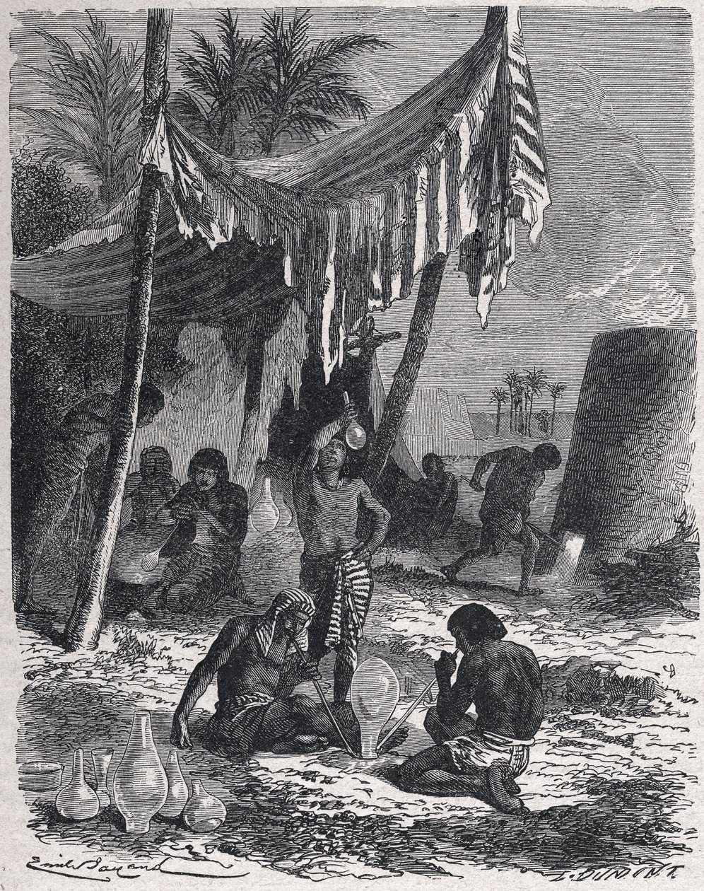 Glasfremstilling i det gamle Egypten, ca. 1880 (kobberstik) af Unbekannter Künstler