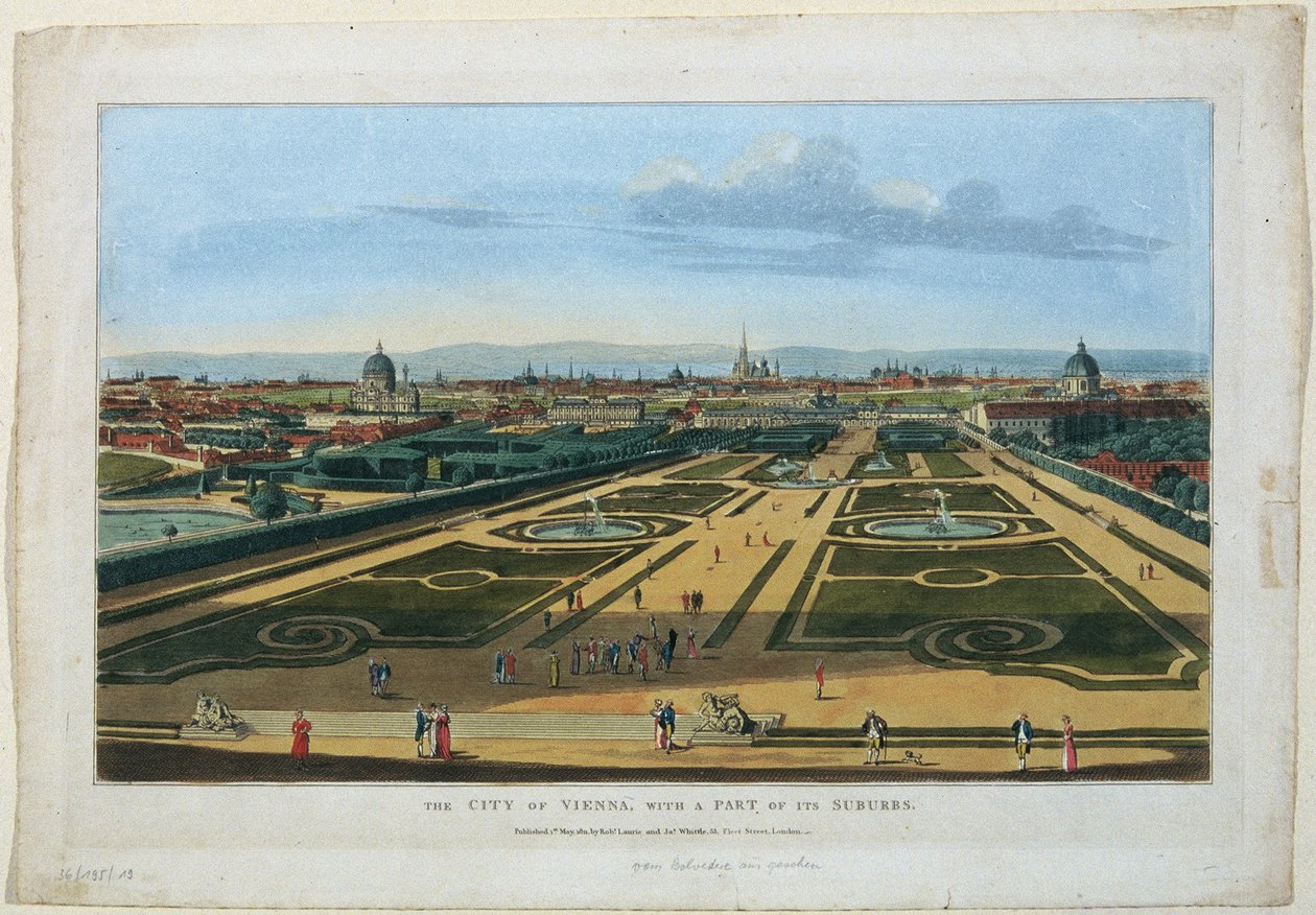 Udsigt over Belvedere Gardens i Wien mod Lower Belvedere af Unbekannter Stecher