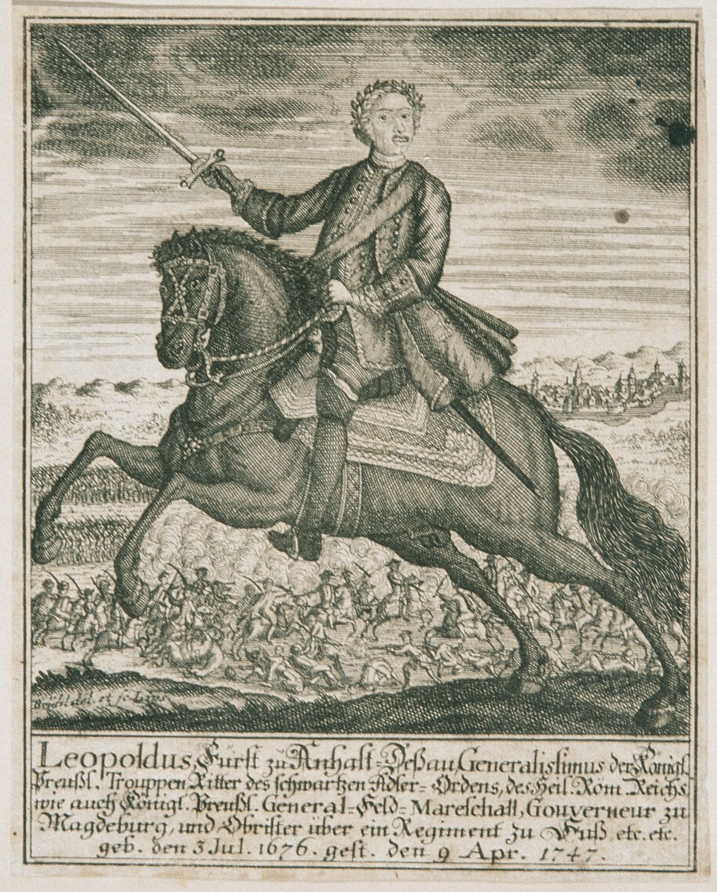 Den preussiske hærfører Leopold I. Prins af Anhalt-Dessau af Unbekannter Stecher