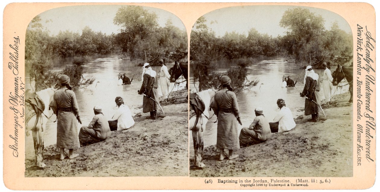 Dåb i Jordanfloden, Palæstina, 1896. af Underwood and Underwood