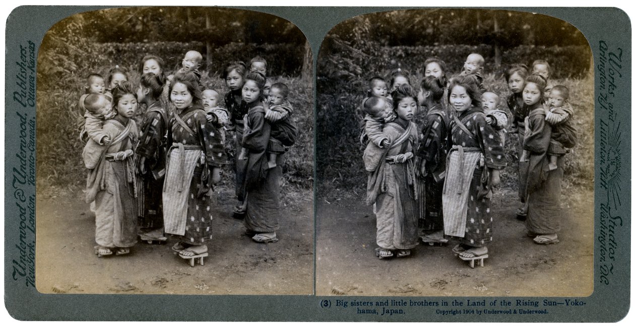 Storesøstre og småbrødre i den opgående sols land, Yokohama, Japan, 1904 af Underwood and Underwood