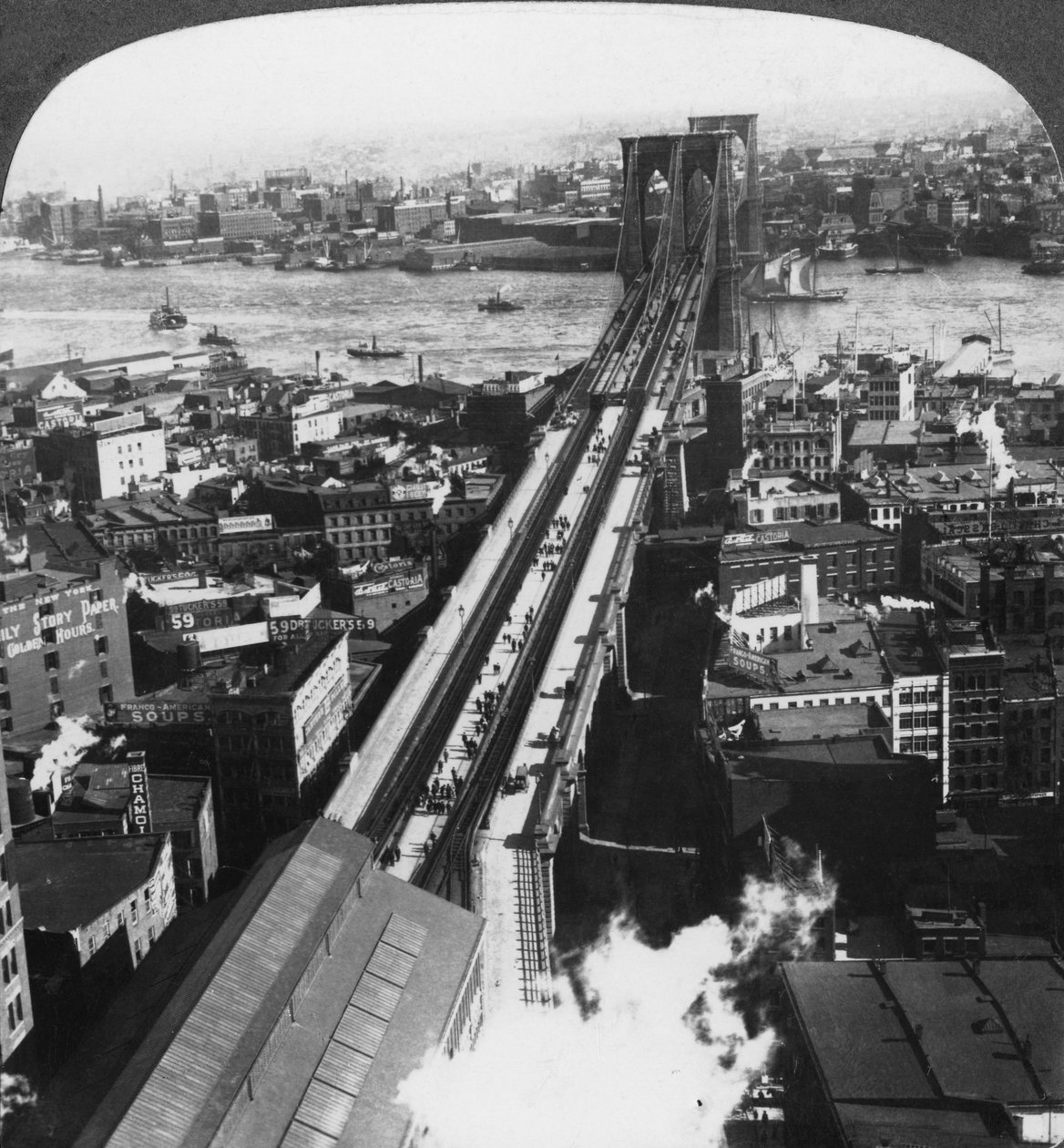 Brooklyn Bridge, New York City, New York, USA, slutningen af det 19. eller begyndelsen af det 20. århundrede. af Underwood and Underwood