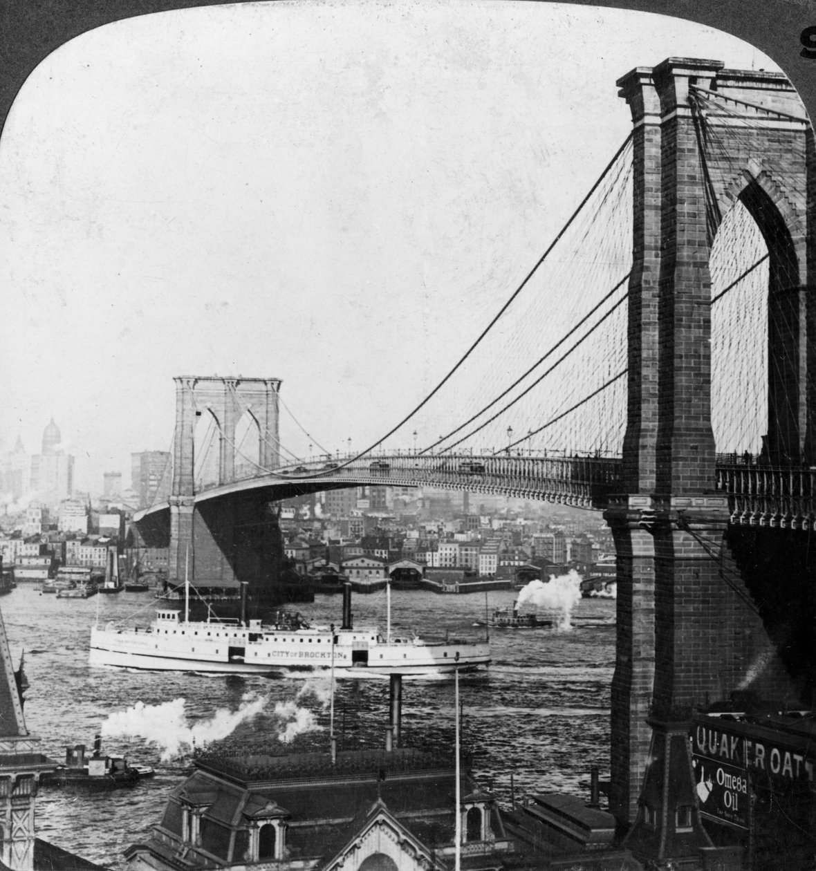 Brooklyn Bridge, New York, USA, begyndelsen af det 20. århundrede. af Underwood and Underwood