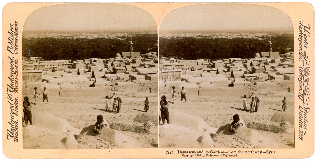 Damaskus og dets haver, set fra nordvest, Syrien, 1900. af Underwood and Underwood