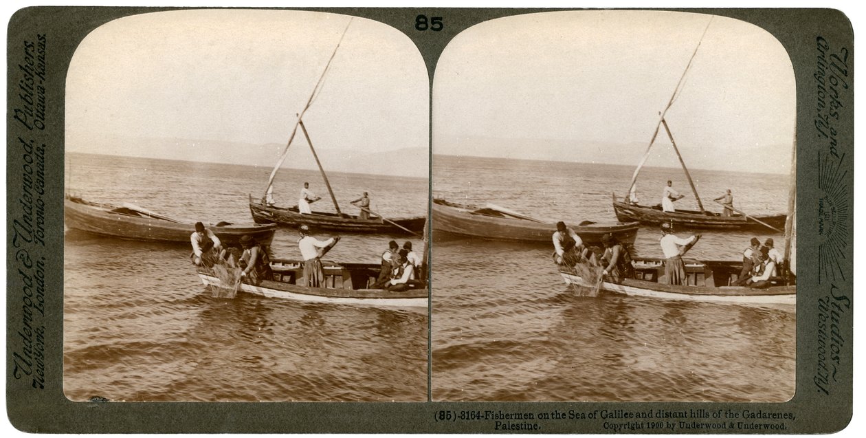 Fiskere ved Genesaret Sø, Palæstina, 1900. af Underwood and Underwood