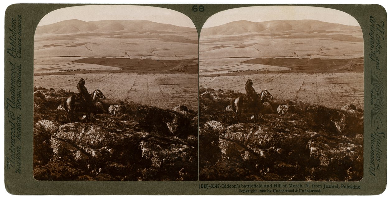 Gideons slagmark og Hill of Moreh, nord for Jizreel, Palæstina, 1900. af Underwood and Underwood