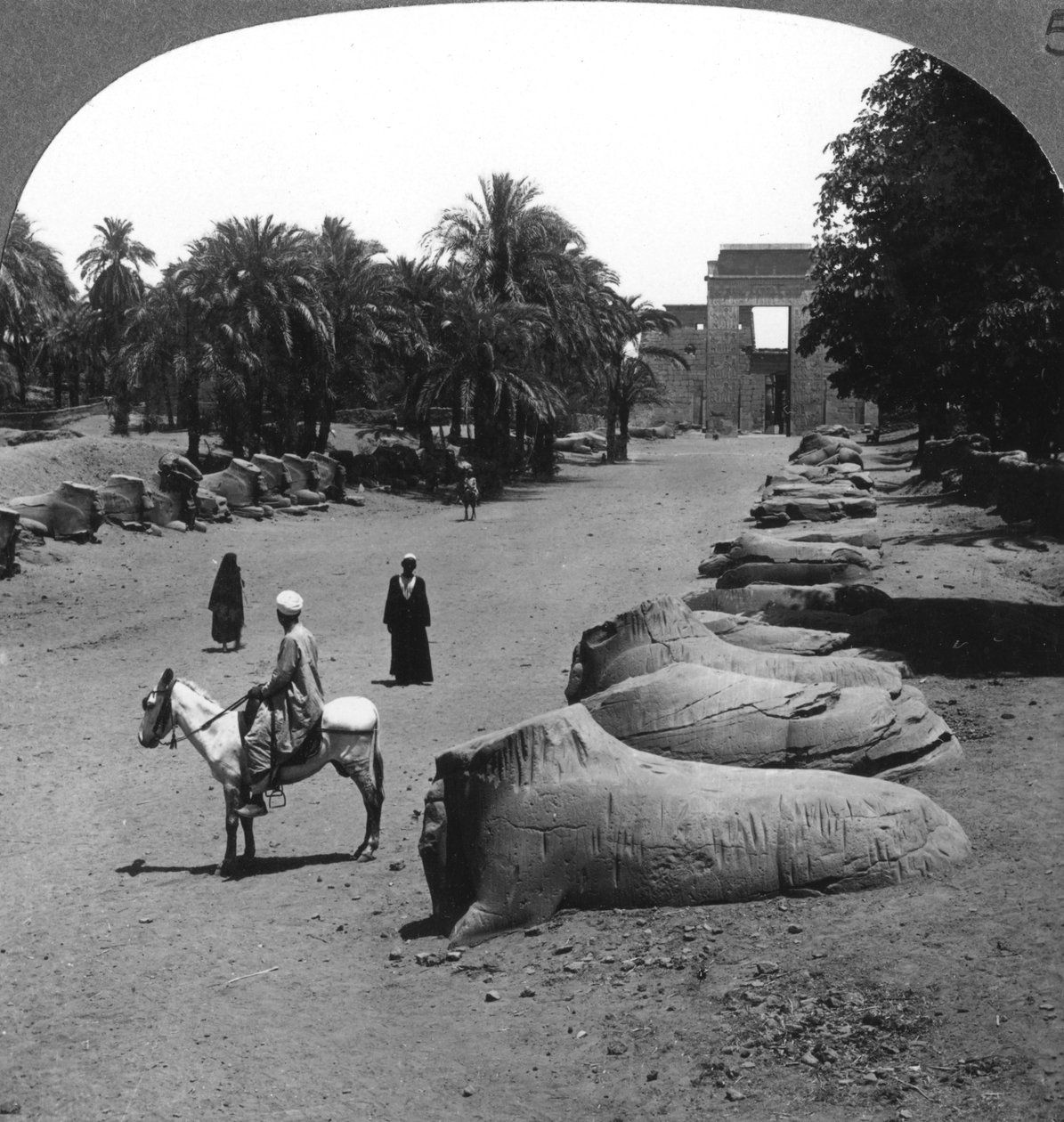 Stor avenue nærmer sig Karnak-templet, Theben, Egypten, 1905. af Underwood and Underwood
