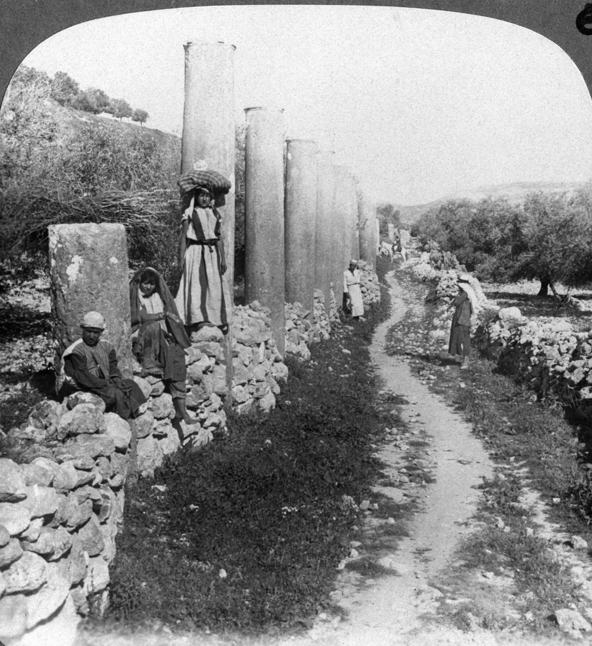 Herods gade med søjler, Samaria, Palæstina, Israel, 1905. af Underwood and Underwood