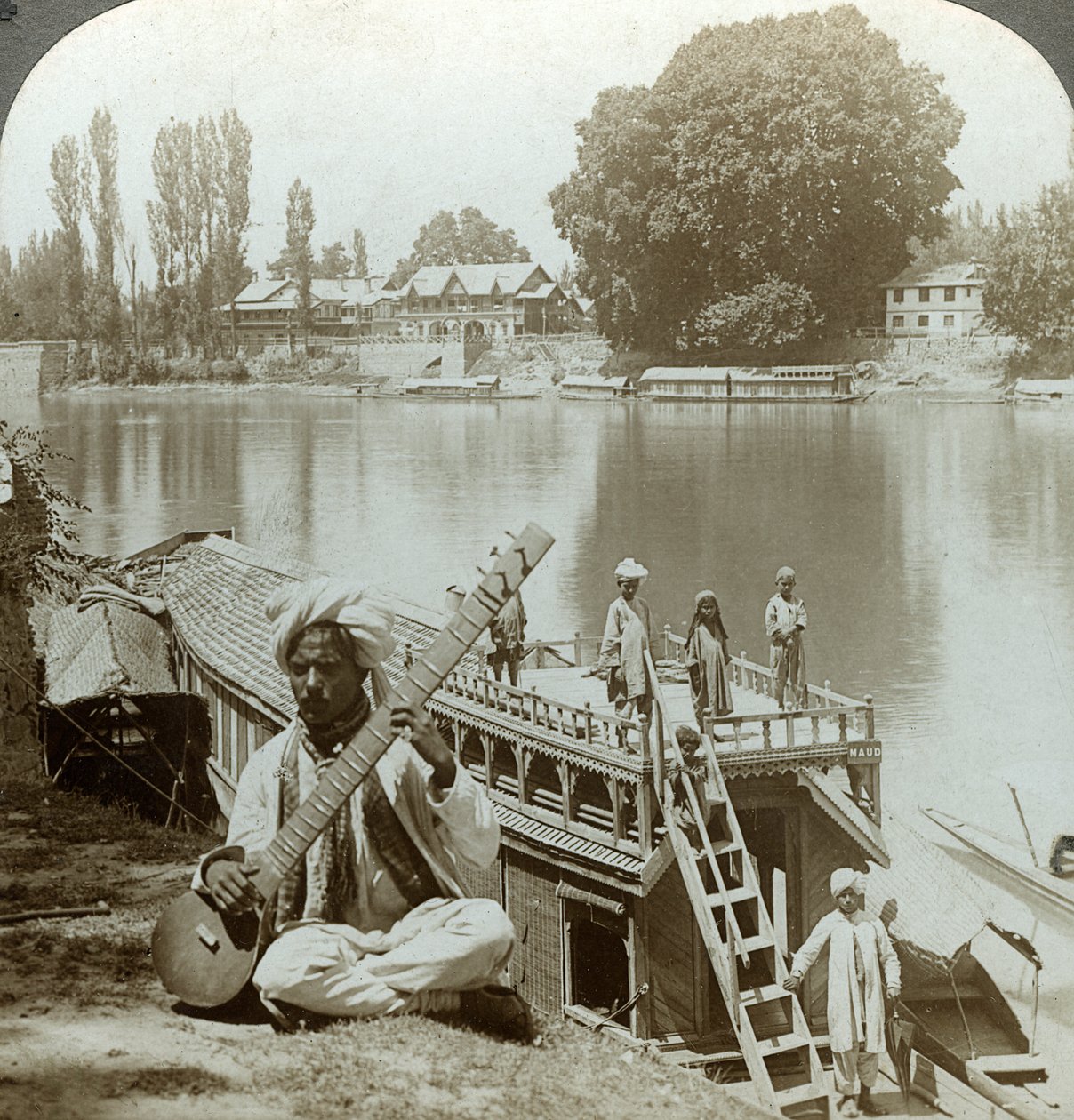 Husbådsfest, Jhelum-floden, Kashmir, Indien, omkring 1900-tallet. af Underwood and Underwood