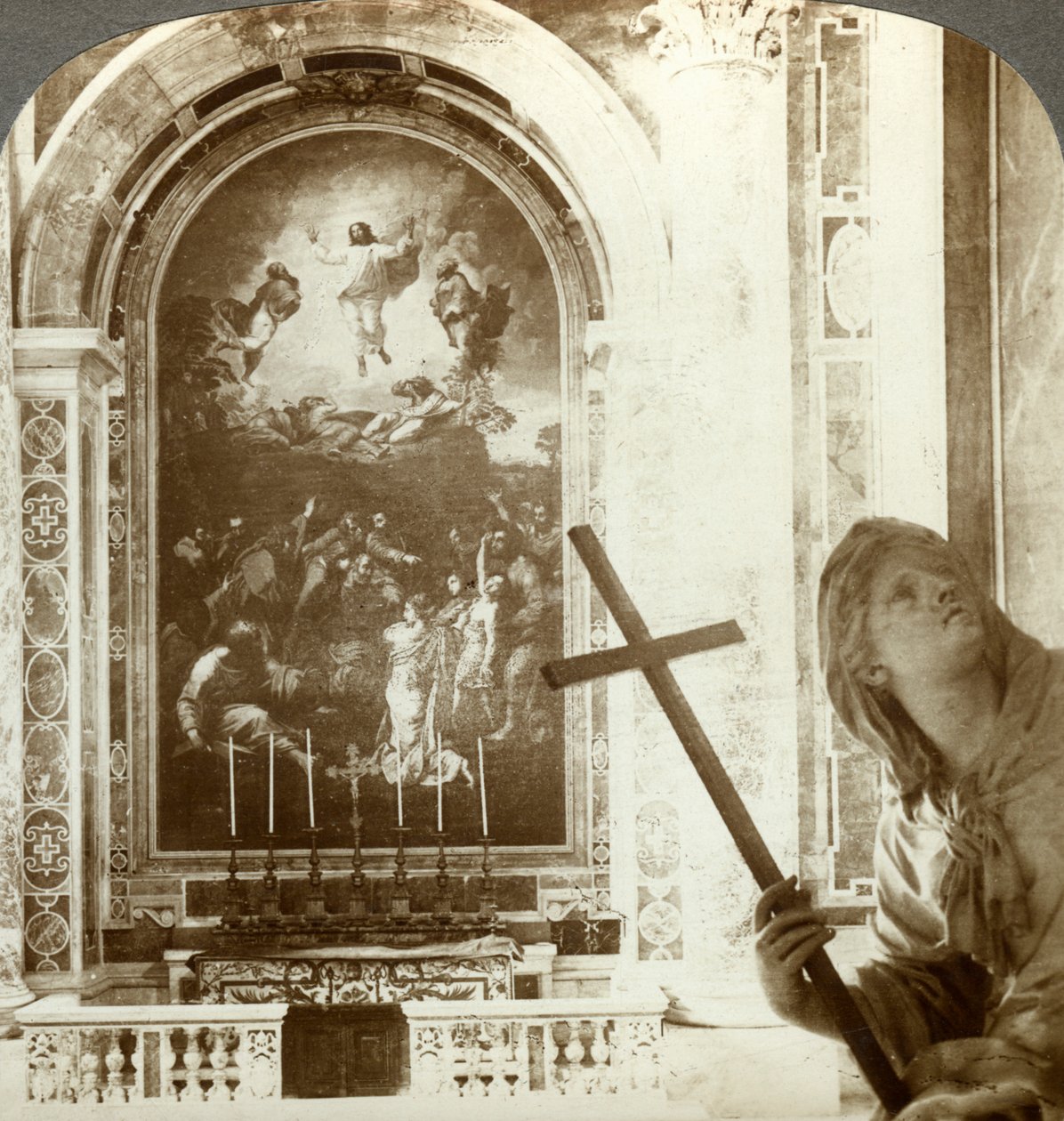 Mosaik over Transfigurationsalteret, Peterskirken, Rom, Italien. af Underwood and Underwood
