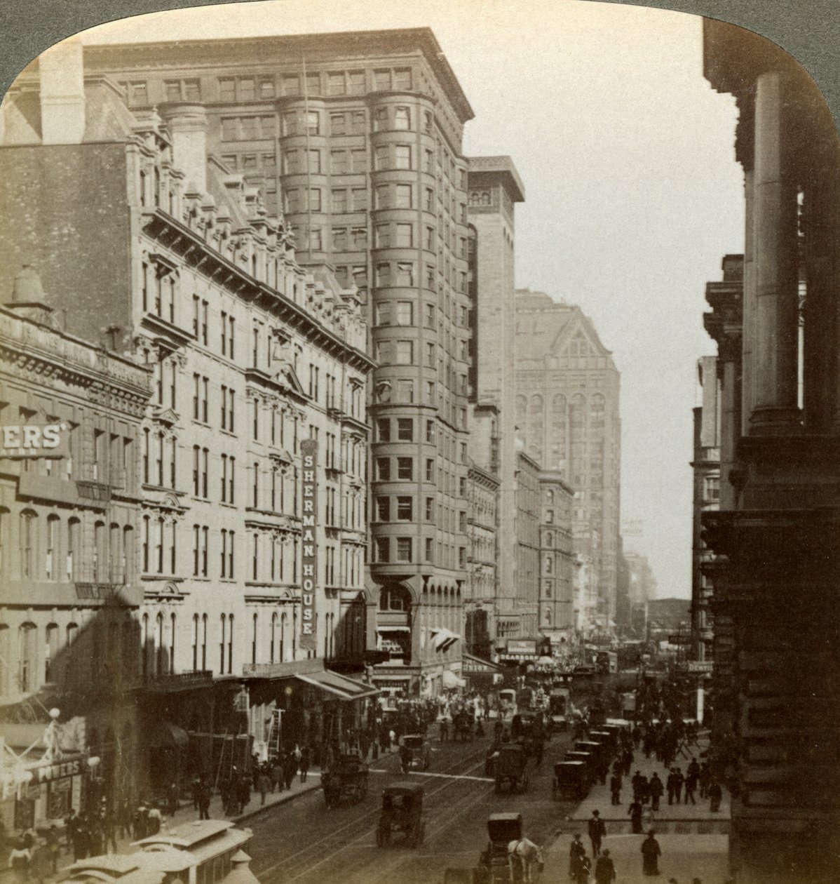 Skyskrabere, Randolph Street, Chicago, Illinois, USA, ca. slutningen af det 19. århundrede. af Underwood and Underwood