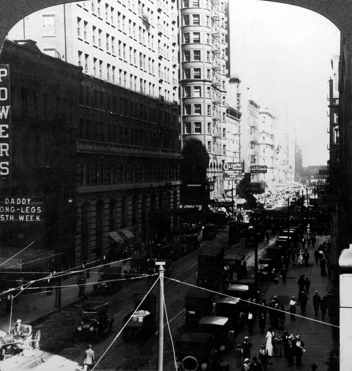 Skyskrabere, Randolph Street, Chicago, Illinois, USA, begyndelsen af det 20. århundrede. af Underwood and Underwood