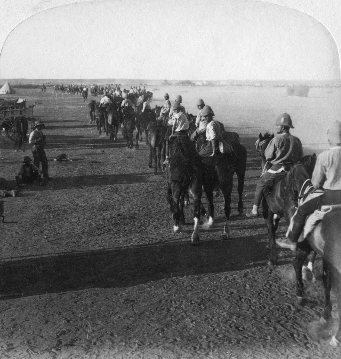 Det 38. batteri ved Modder før deltagelse i Roberts fremrykning, Sydafrika, Boer War, 1900. af Underwood and Underwood