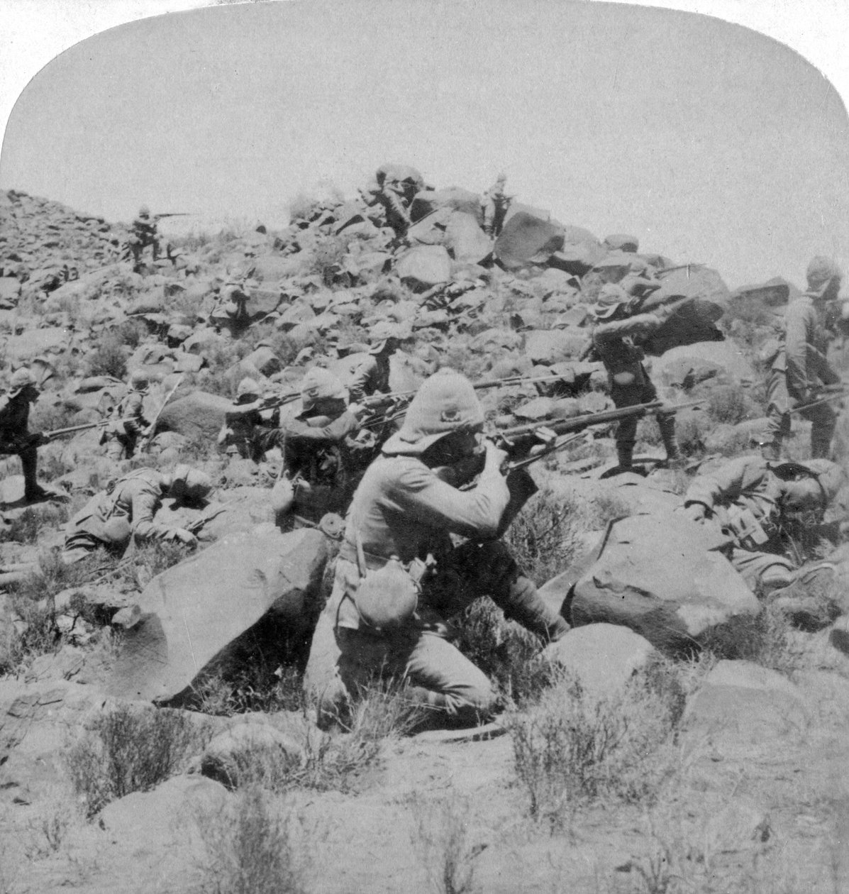 Warwicks træfning med boerne nær Weppener, øst for Bloemfontein, Sydafrika, 1901 af Underwood and Underwood