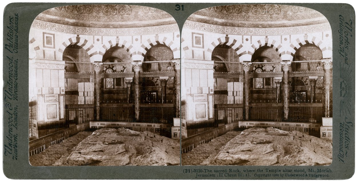 Den hellige klippe, hvor Temple Alter stod, Mount Moriah, Jerusalem, Palæstina, 1900. af Underwood and Underwood